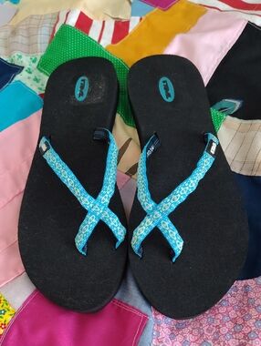 Teva Black Sandals with Turquoise Patterned Straps